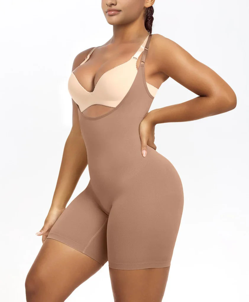 YIANNA Bodysuit for Women Tummy Control Shapewear Open Bust Mid-Thigh Body Shaper