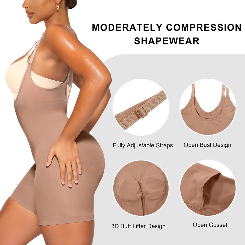 YIANNA Bodysuit for Women Tummy Control Shapewear Open Bust Mid-Thigh Body Shaper