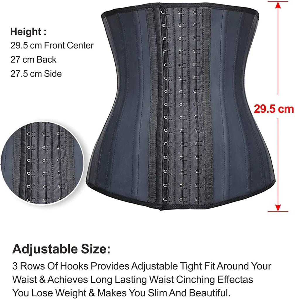 YIANNA Women Latex Waist Trainer 25 Steel Bones 3 Row Hooks