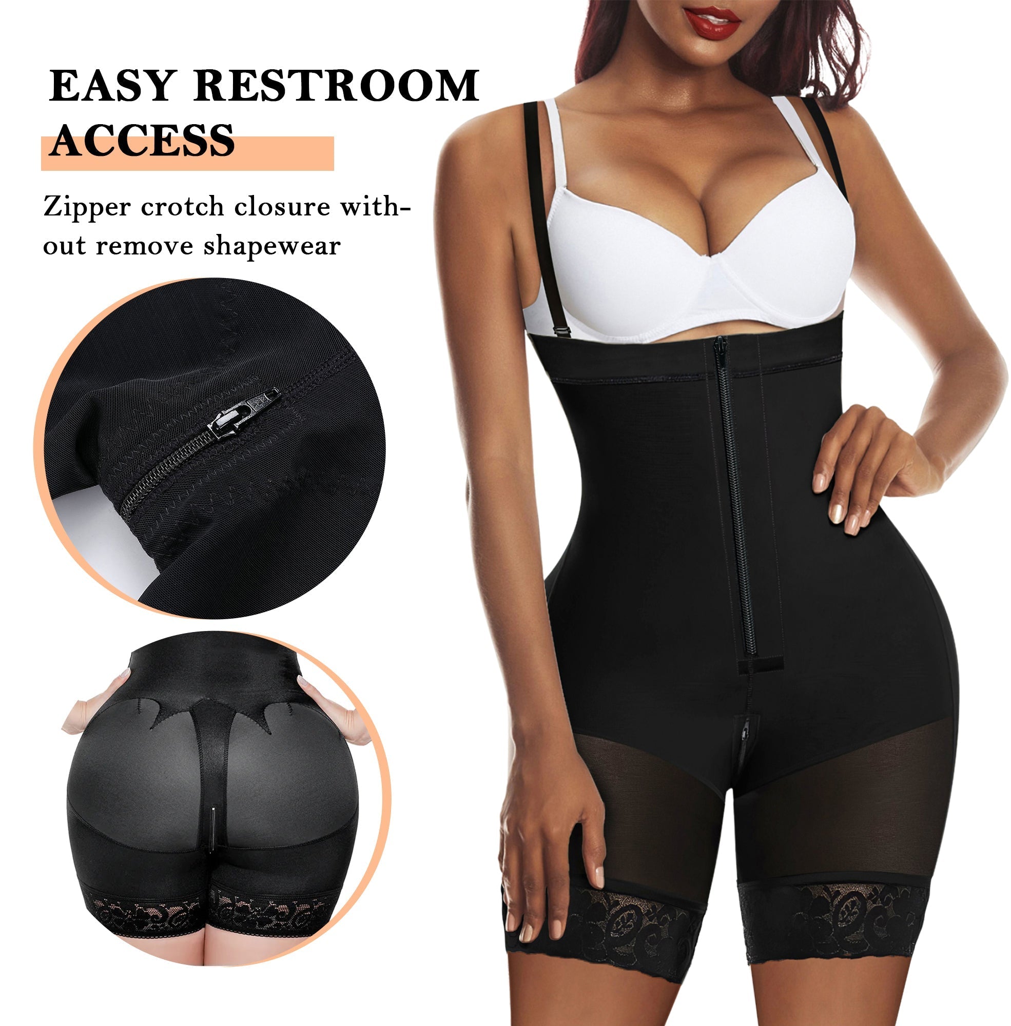 YIANNA Fajas Colombianas Shapewear for Women Tummy Control Body Shaper Butt Lifter Thigh Slimmer with Zipper Crotch